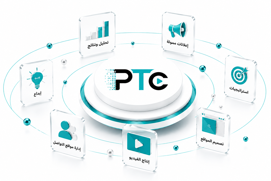 خدمات شركة PTC في الاستراتيجيات والإعلانات وتحليل النتائج وتصميم المواقع وإنتاج الفيديو وإدارة التواصل والإبداع